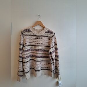 Cleo Cream Fair Isle Crewneck Sweater with Green & Brown Accents